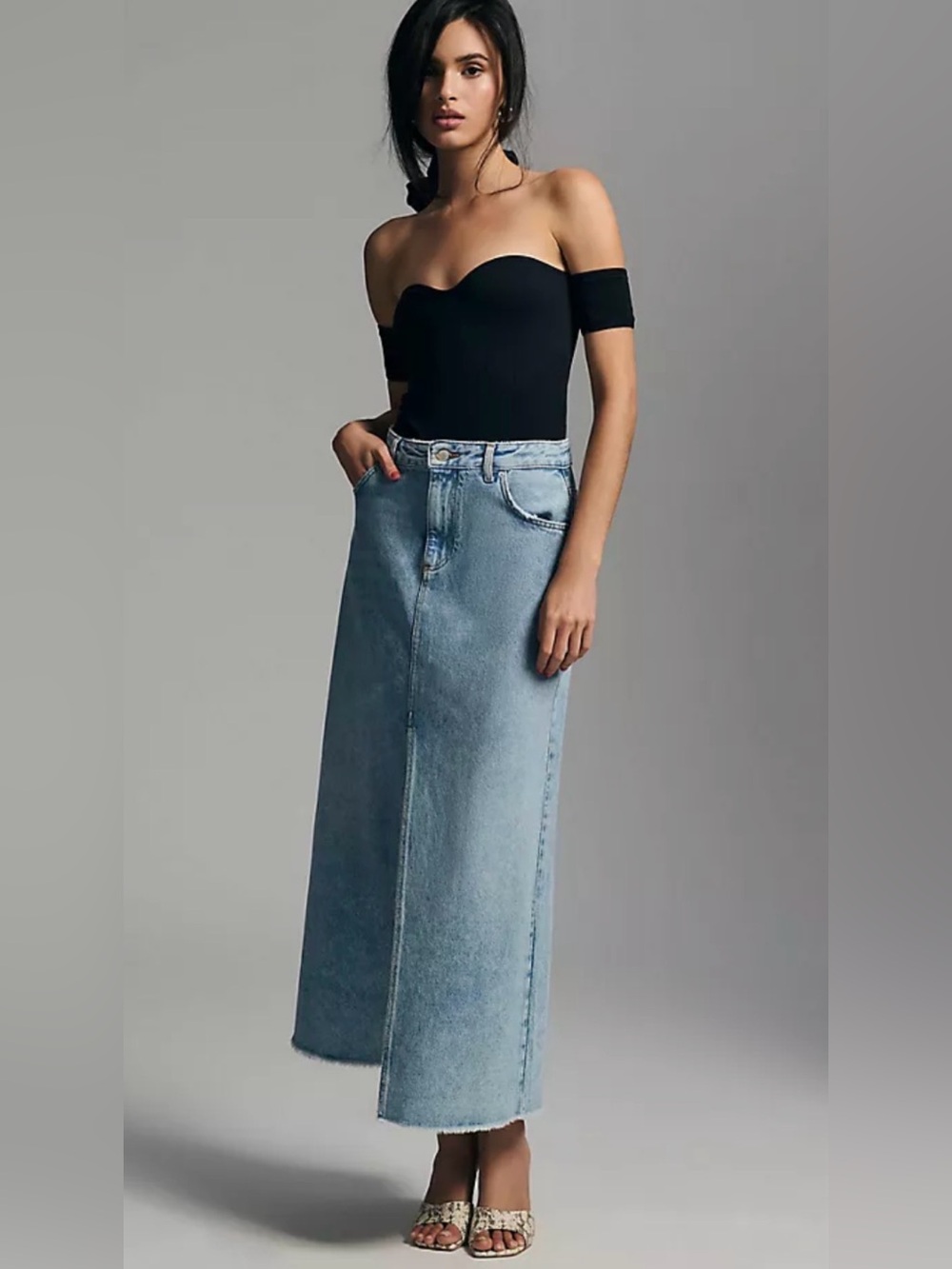 Anthropologie Denim Skirt 12 Madi Slit Front Blue Maxi Light Pilcro NWOT $158